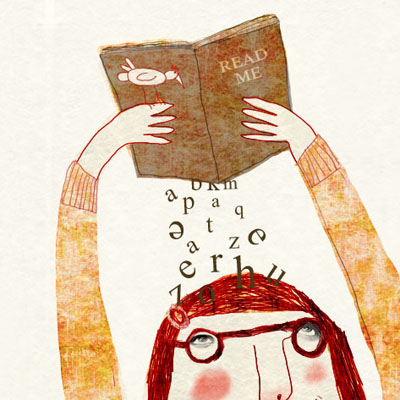 Illustration of a woman with book - book lover