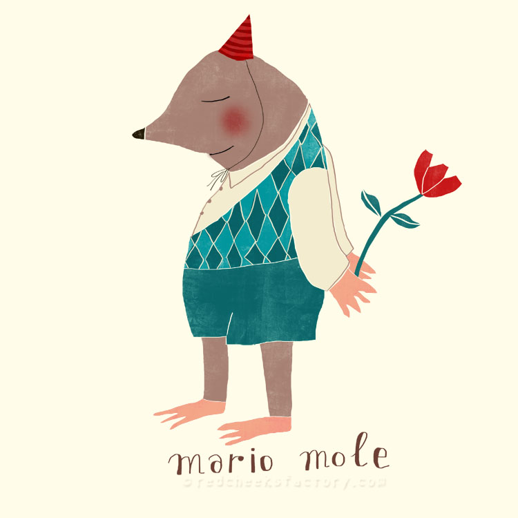 Mario Mole animal character by Nelleke Verhoeff