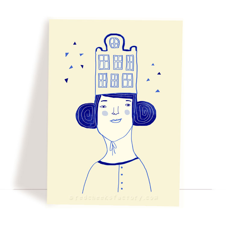 Dutch Hat 2 - Delft Blue postcard design by Nelleke Verhoeff