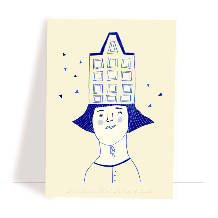 Dutch Hat 4 - Delft Blue postcard design by Nelleke Verhoeff 