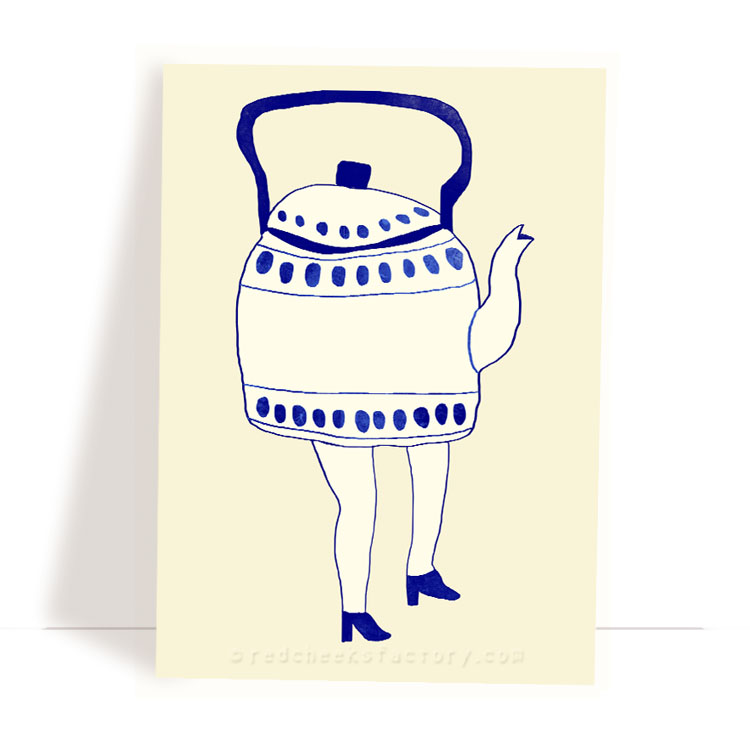 Dutch Tea Party 1- Delft Blue postcard design by Nelleke Verhoeff