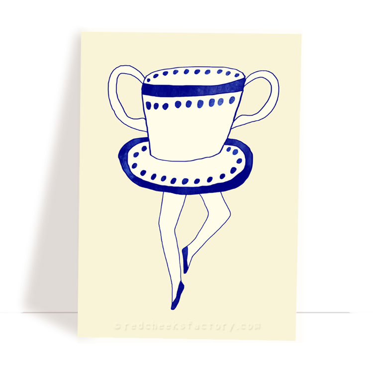 Dutch Tea Party 3 - Delft Blue postcard design by Nelleke Verhoeff