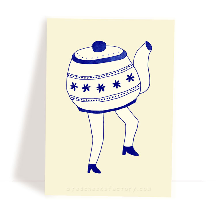 Dutch Tea Party 4 - Delft Blue postcard design by Nelleke Verhoeff
