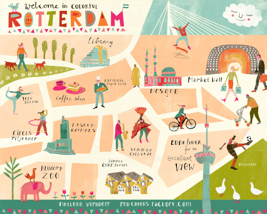 My Colorful Rotterdam illustraion of a map of Rotterdam