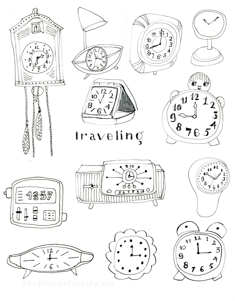 Vintage Clocks Illustration around the theme: time and letters for scrapbooking