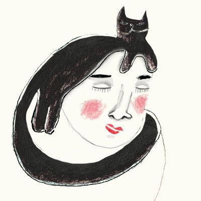 Illustration of a woman with her cat