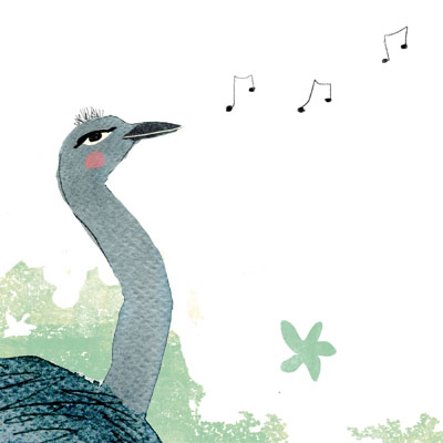 Ostrich Illustration by Nelleke Verhoeff for the French fairy tale Bonne Biche & beau Minon