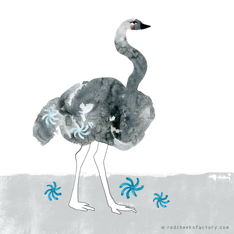 Ostrich  Ostrich Illustration by Nelleke Verhoeff for the French fairy tale Bonne Biche & beau Minon