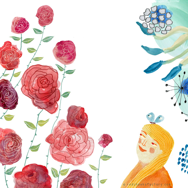 Roses Illustration by Nelleke Verhoeff for the French fairy tale Bonne Biche & beau Minon