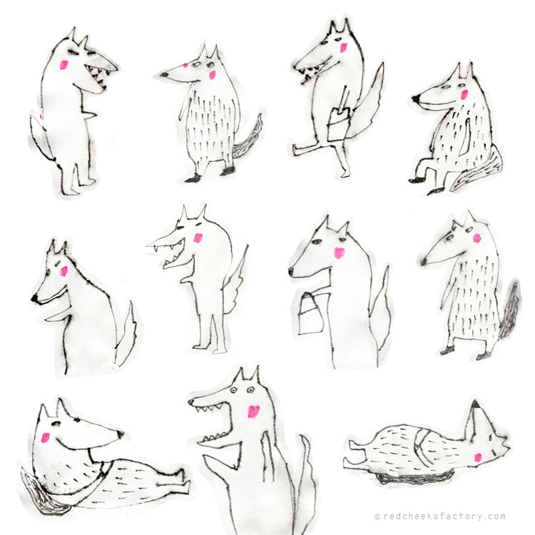 Wolves Character sketches by Nelleke Verhoeff for little red Ridinghood