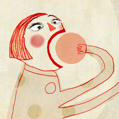 Puzzled, illustration of a girl eating and juggling balls