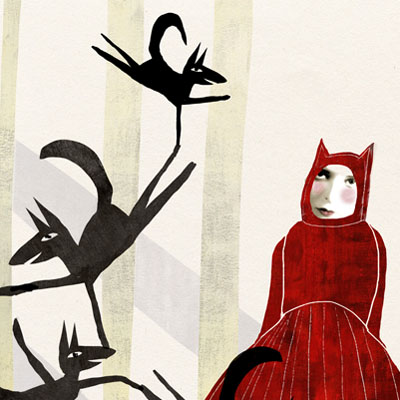 Liittle Red Ridinghood and the seven wolves illustration
