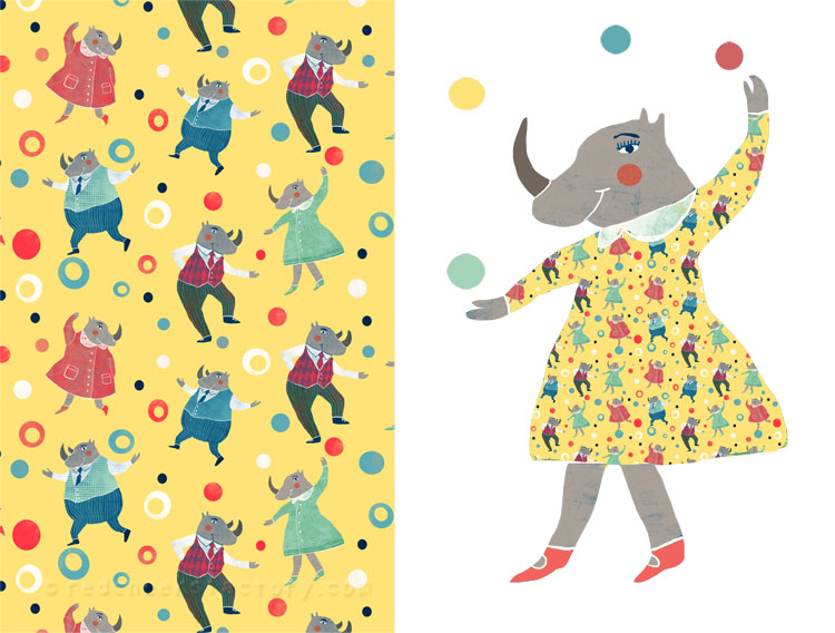 Dancing Rhinos party pattern 2 Nelleke Verhoeff