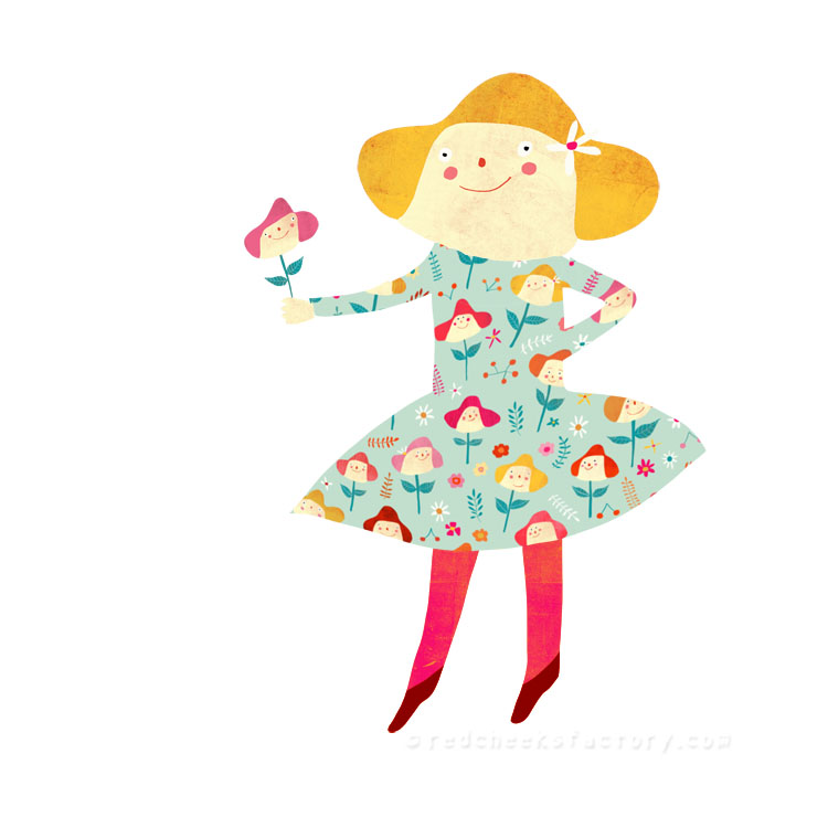 happy flowers pattern girl Red Cheeks Factory 