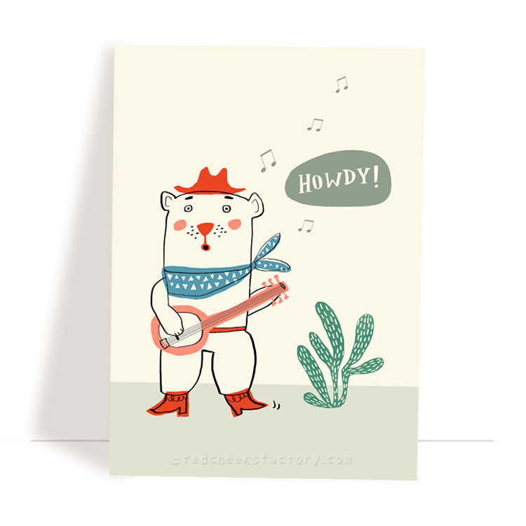 Howdy Cowbear Postcard Nelleke Verhoeff