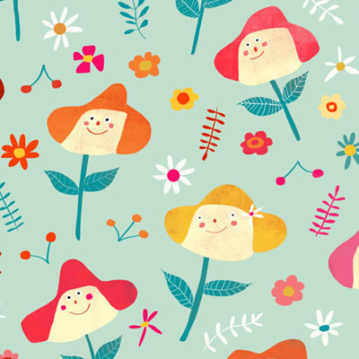 happy flower pattern in retro colors