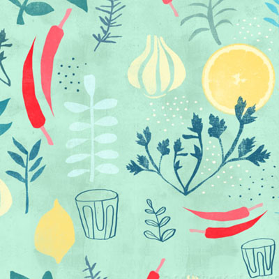 Herbs Pattern vintage retro kitchen food pattern with herbs