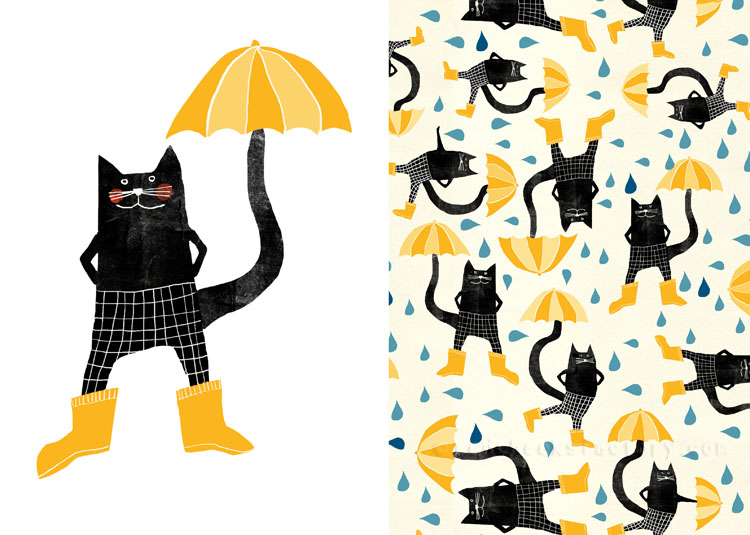 Umbrellas And Cats pattern 2 Nelleke Verhoeff