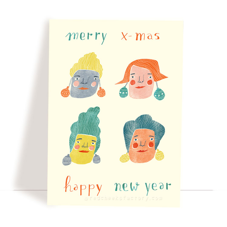 'Face christmas' Christmas postcard by Nelleke Verhoeff 