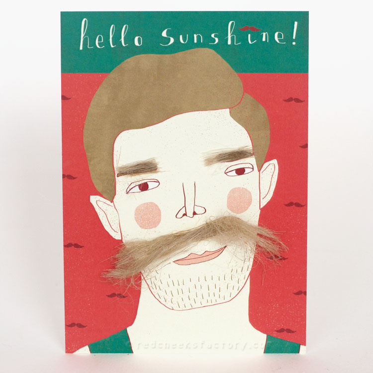 Hello Sunshine Moustache postcard by Nelleke Verhoeff 