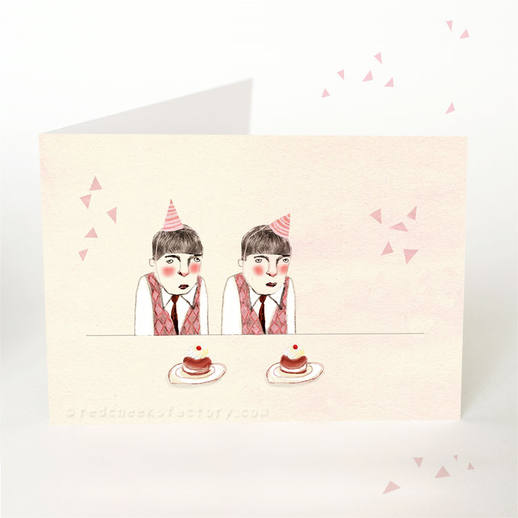 Party Twins party postcard by Nelleke verhoeff