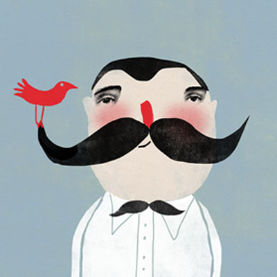 Moustache twins postcard design