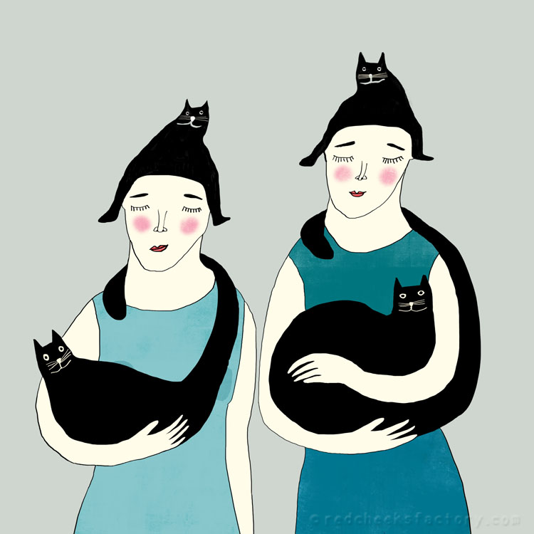 Women With Cats Illustration Nelleke Verhoeff