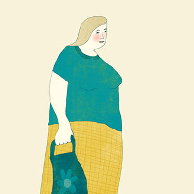 Illustratie voor het boek Vederlicht Wandelende vrouw met berk door Nelleke verhoeff