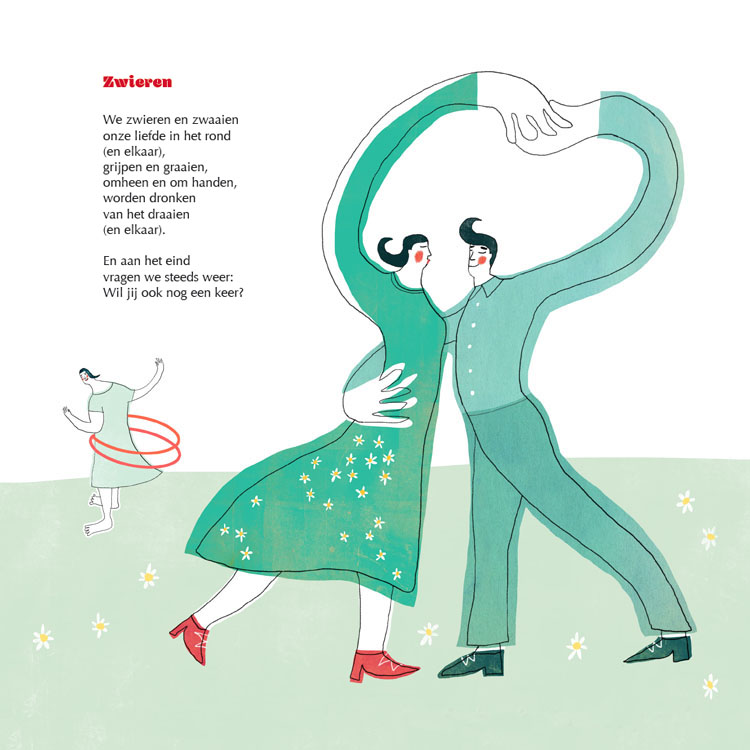 Tango  illustratie uit:'We liefden nog lang en gelukkig een poëtisch prentenboek door Geert De Kockere en Nelleke Verhoeff